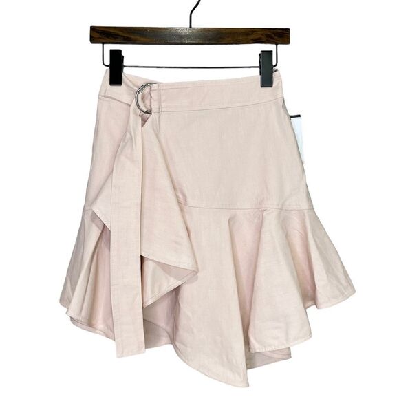 NEW ALC Amalie Linen-Denim Mini Wrap Skirt in Buttercup Pale Pink Size 0 - Picture 6 of 13